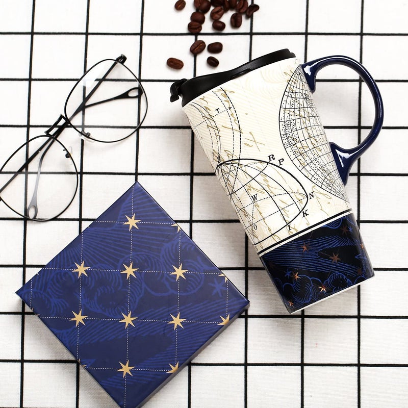 Topadorn Ceramic Travel Mug and Coffee Cup 17 oz. with Handle and Color Box,Starstruck - Image 4